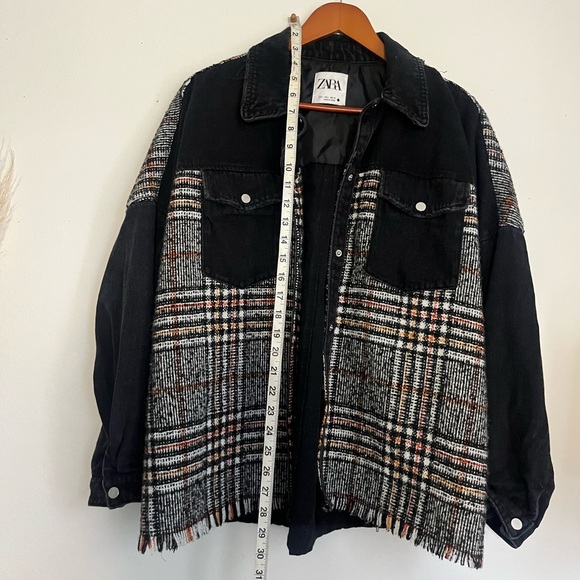 Zara Black Orange Tweed Washed Denim Fall Over-shirt Jean Jacket - Picture 7 of 11